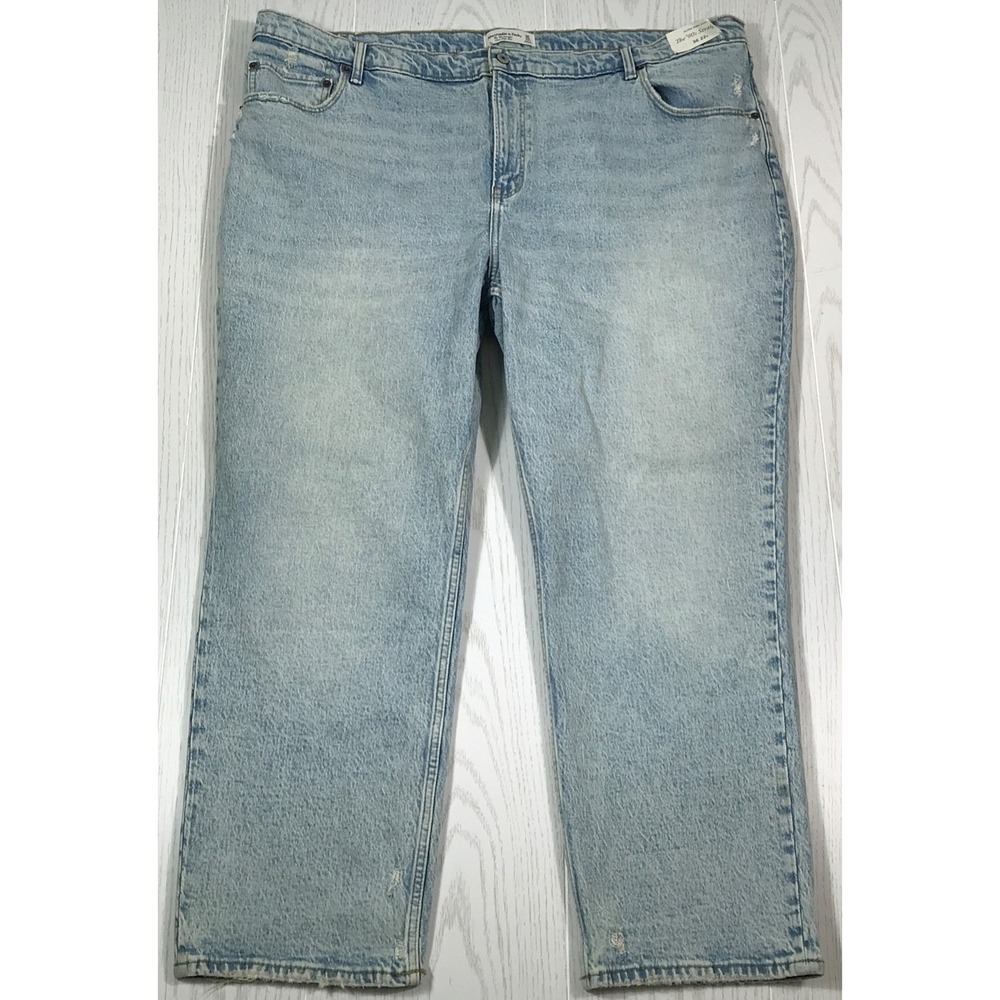 Abercrombie & Fitch 90s Straight Ultra High Rise Women 36/22 Blue Distressed New